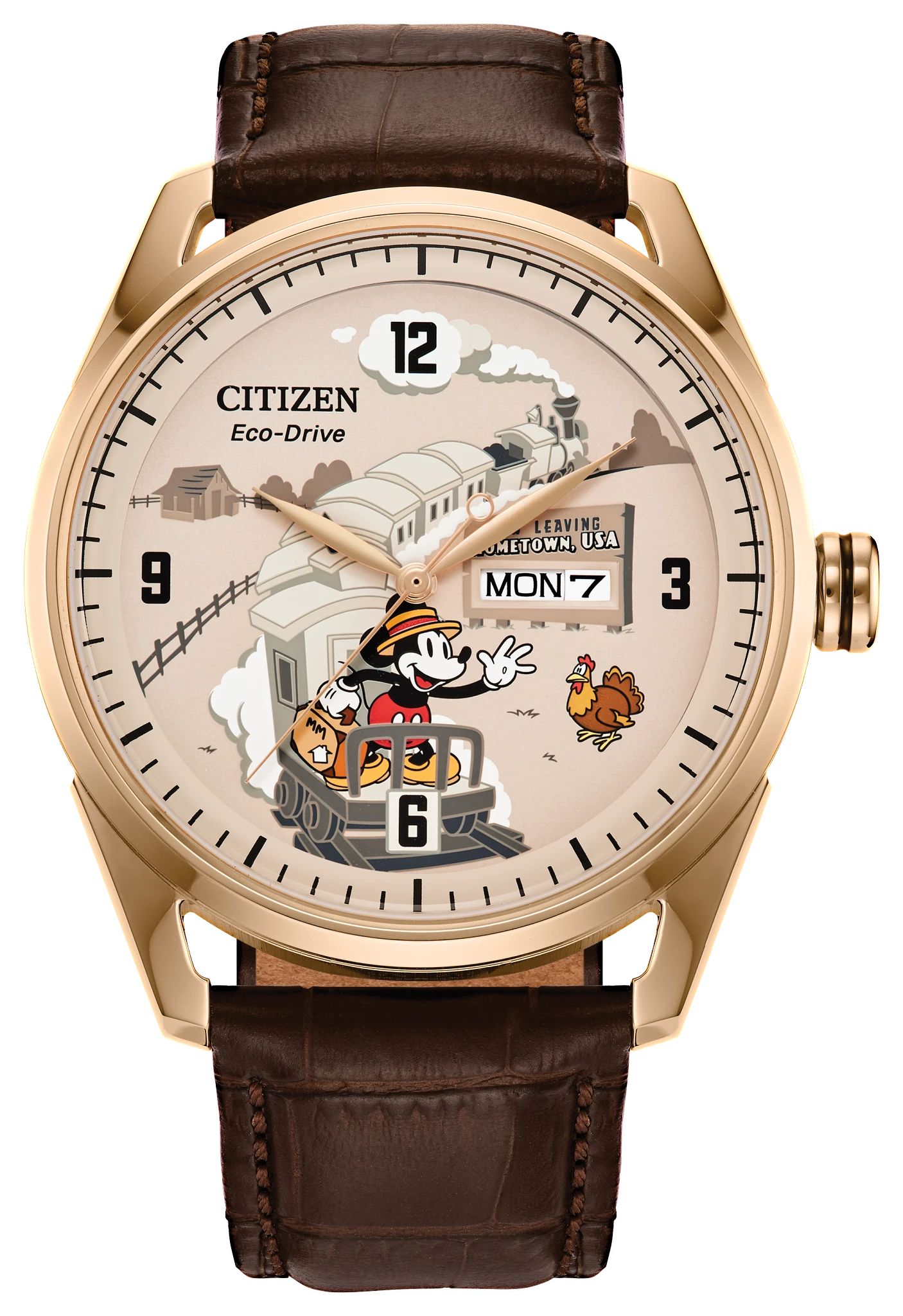 Mickey Mouse's Journey Collector's Set Beige Dial Leather Strap